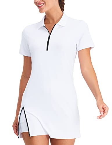 Image of Hiverlay Tennis Dresses for Women with 2 Pockets Built in Shorts UPF 50+ Golf Dress Workout Athletic Dresses