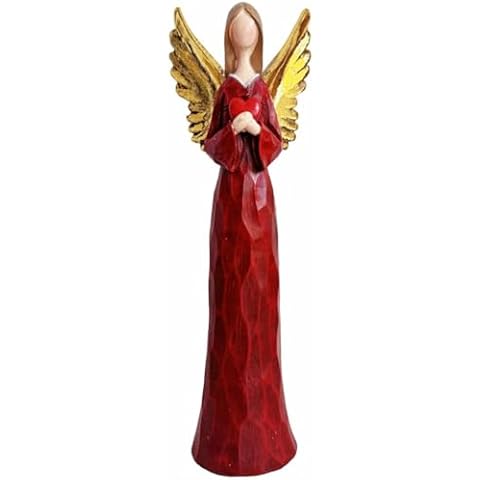 Gishima Angel Figurine Angel Statues Holding Love Heart Hand-Painted Angel Sculpture for Home Decoration Resin Guardian Angel Figurine Gifts, Red Gold Cover
