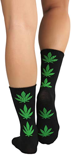 Image of ToBeInStyle Women's Crew Calf Fun Socks Marijuana Weed Leaf Print Novelty Statement Hosiery