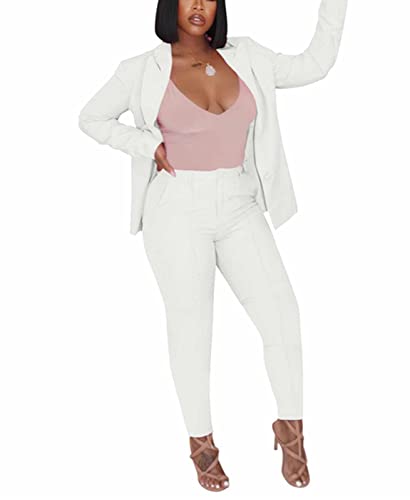 Women's 2 Piece Outfit Deep V Long Sleeve Solid Color Blazer with Pants Elegant Business Suit Sets2