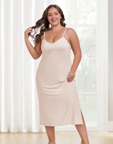 MANCYFIT Plus Size Full Slip for Women Long Slip Dress Spaghetti Strap Cami Nightgown4