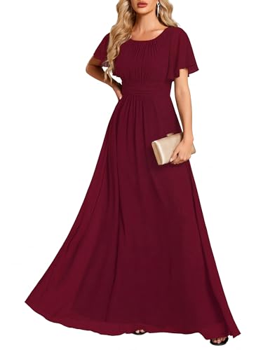 Ever-Pretty Women's Spring Elegant Round Neck Short Sleeve Chiffon Empire