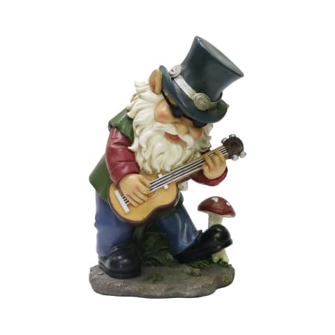 Nature's Mark Rock n Roll Gnome in a Band Playing Guitar Resin Statue Figurine Home Garden Decorative Accent Décor (9" H) Cover