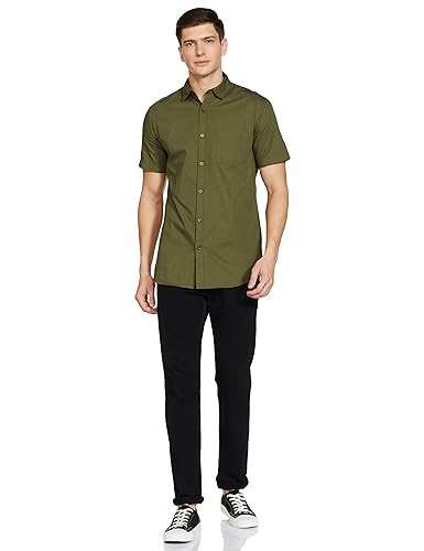 Image of Amazon Brand - Symbol Men's Cotton Shirt | Casual | Plain | Half Sleeve | Summer - Regular Fit (Available in Plus Sizes)