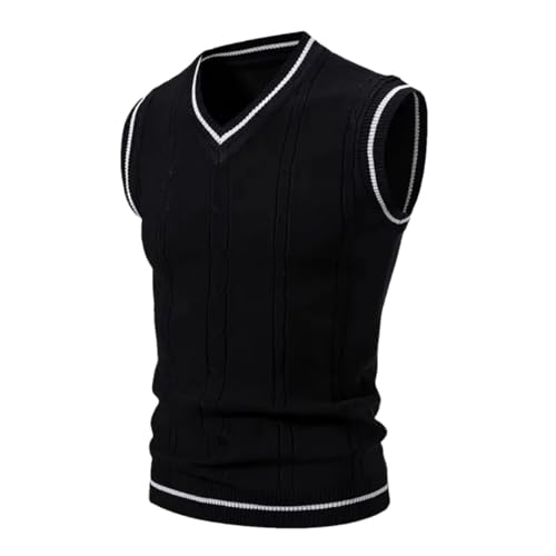 Men’S Fashionable College Style V-Neck Sweater Vest Warm Casual Knitted Sleeveless Pullover Tank Top
