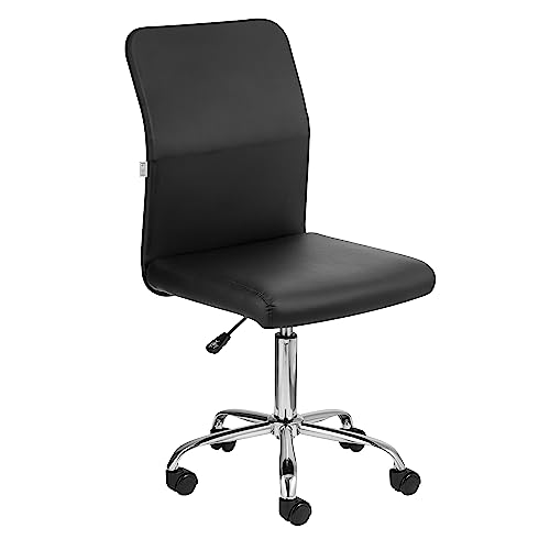 Baroni Home Bürostuhl aus Stoff, um 360 Grad drehbar, gepolsterter Bürostuhl mit Verstellbarer Höhe ohne Armlehnen, ergonomischer Sitz, 44x50x110 cm, Schwarz Kunstleder