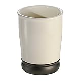 InterDesign York Ceramic Tumbler Cup for Bathroom Vanity Countertops - Vanilla/Bronze