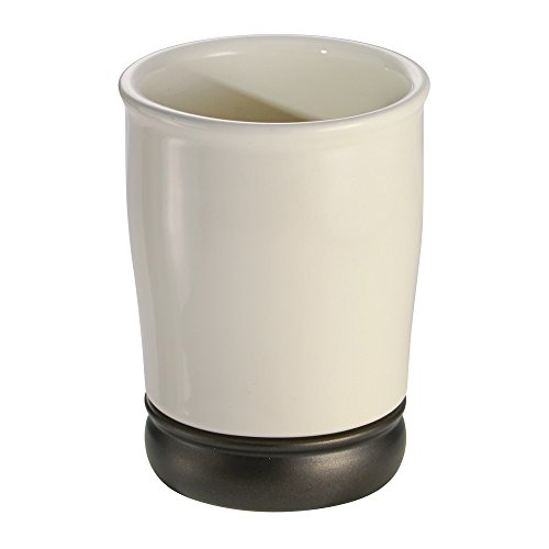 InterDesign York Ceramic Tumbler Cup for Bathroom Vanity Countertops - Vanilla/Bronze