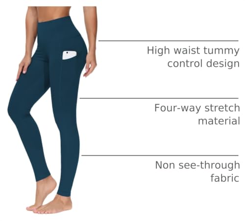 Image of THE GYM PEOPLE Thick High Waist Yoga Pants with Pockets, Tummy Control Workout Running Yoga Leggings for Women