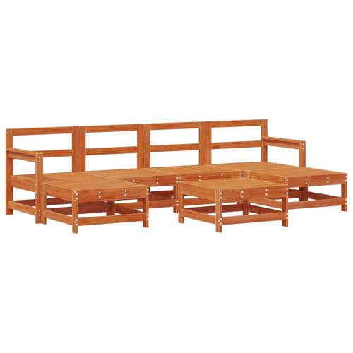 vidaXL Conjunto de Sofás de Jardín 6 pcs Marrón Cera Pino Macizo, Conjunto de Madera Contemporáneo para Jardín y Terraza, Muebles Resistentes de Pino, Asientos Modulares para Relajarse