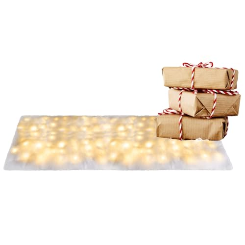 Coperta a LED con neve artificiale, morbida coperta natalizia con luci a LED, decorazione pieghevole per interni, paesaggio invernale, tovaglia da pavimento
