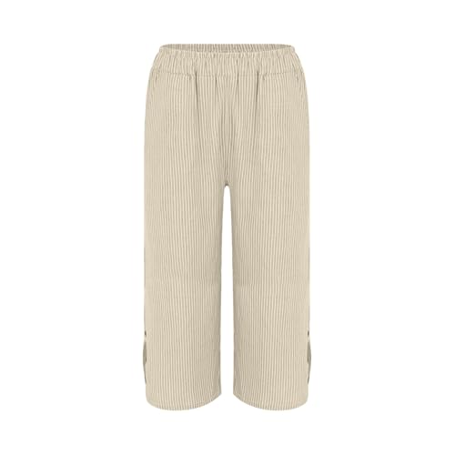 Stripe Cotton Linen Capri Pants Casual 2025 Summer Drawstring Elastic High Waist Straight Plus Size Pants2