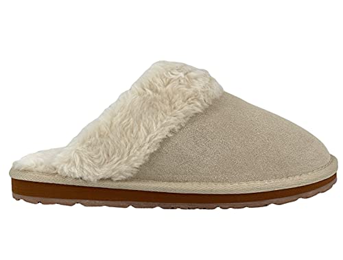 Clarks Womens Open Back Suede Leather Comfort Clog Slipper JMS0583C - Plush Faux Fur Trim - Indoor Outdoor House Slippers For Women2