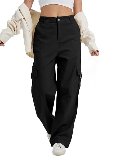 Image of Cargo Pants for Women High Waist Wide Leg Stretchy Pull On Baggy Casual Pants with Pockets