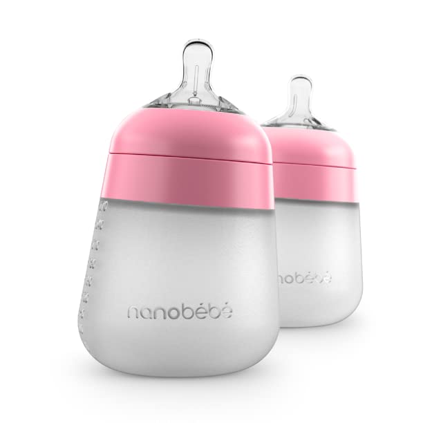 Image of Nanobébé Flexy Silicone Baby Bottle 2-Pack – Pink, 9oz