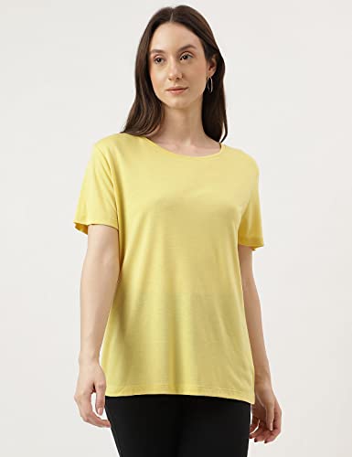 Image of Marks & Spencer Womens Solid Polyester Blend Crew Neck Relaxed Fit T Shirt