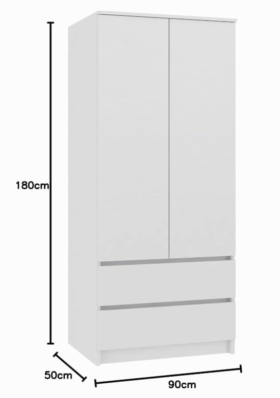 BDW Armadio con specchio, 90 x 180 x 50 cm, 2 cassetti, 4 ripiani, ideale per una camera da letto, corridoio, cameretta dei bambini o ufficio, appendiabiti (bianco)