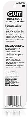 GUM Denture Brush, Flat Bristled Head, For Removable Dentures and Acrylic Retainers (Pack of 6)