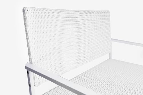 Image of Amazon Brand - Solimo Rattan and Wicker 2 Seater Garden Bench | Durable Outdoor Park Bench for Balcony Patio Terrace, Living Room | Ideal Indoor and Outdoor Seating Furniture (White)