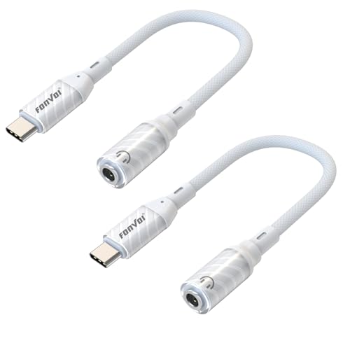 FONVOi USB Type C to 3.5mm Headphone Jack Adapter(2 Park),Transparent USB C to Audio AUX Cable Dongle Cord Compatible with iPhone 15/16 pro max,Pixel 4 3 2 XL,Samsung Galaxy Ultra + Note 20 S and More