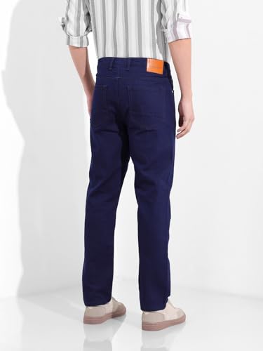Image of The Indian Garage Co Men Slim Straight Fit Solid Mid-Rise Jeans (Dark Blue 36)