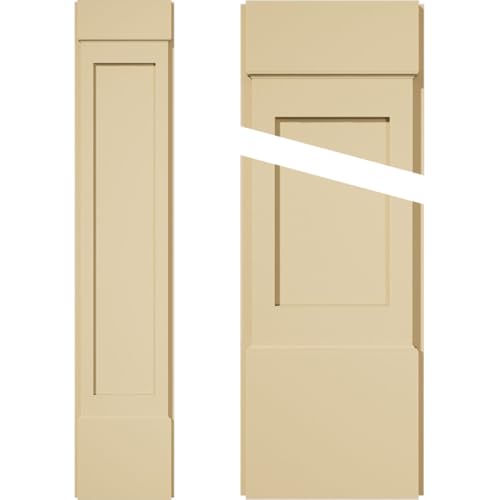 Signature Urethane Flat Panel Pilaster w/Standard Capital & Base, 12"W x 60"H x 2"P (Pair), Base Can Be Trimmed Up to 6 5/8", High Density Milled Urethane, Factory Primed Tan, Sold As Pair
