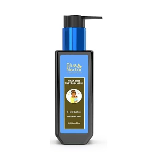 Blue Nectar Baby Lotion with Nourishing Organic Ghee, Body Butters and Ayurvedic Baby Oils Baby skincare | Infant Body lotion | Gentle moisturizer for Kids (12 Herbs, 100ml)