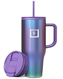 IRON °FLASK Co-Pilot Insulated Mug w/Straw & Flip Cap Lids - Cup Holder Bottle for Hot, Cold Drink - Leak-Proof - Water, Coffee Portable Travel Mug - Aurora, 32 Oz