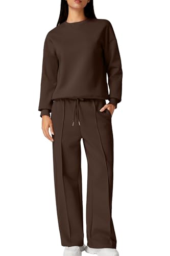 QINSEN 2 Piece Sweatsuits Oversized Long Sleeve Pullover Sweatshirt Wide Leg Drawstring Sweatpant...