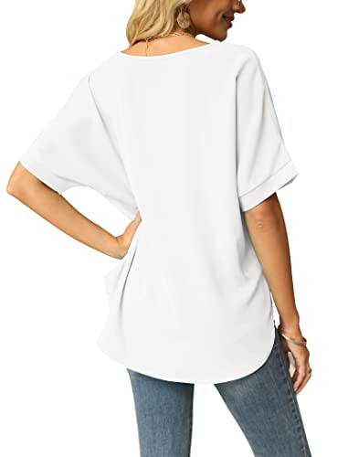 Womens Summer Tie Front Blouses Short Sleeve Dressy Tops Casual Trendy 2023 White L #TOP3