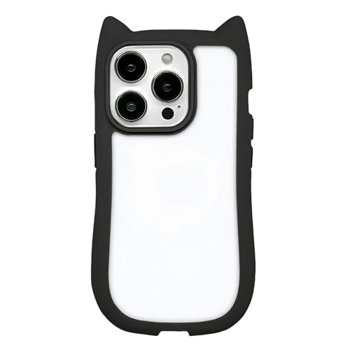 Tybiky Compatibile con iPhone 16 Pro, colore trasparente, con orecchie di gatto 3D, graziosa custodia protettiva antiurto PC+morbido TPU Case Gatto Cartoon Cover per ragazze e donne, nero