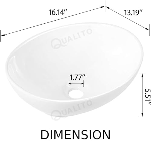 Image of QUALITO White Table Top Wash Basin for Bathroom, Living Room, Hall, Dinning Room | Countertop /Over Counter Ceramic Vessel Sink /Basin | Glossy Finish Table Top Wash Basin (White,16x14x6.5 Inch)