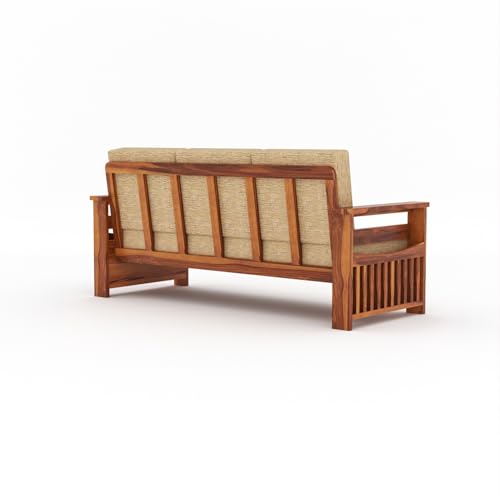 Image of KINGS HOME FURNITURE Sheesham Wooden 6 Seater Sofa for Living Room | Rosewood 6 Seater Cushion Sofa Side Half Moon Rack | Solid Wood Sofa Set for Lounge (-3+2+1,Honey)