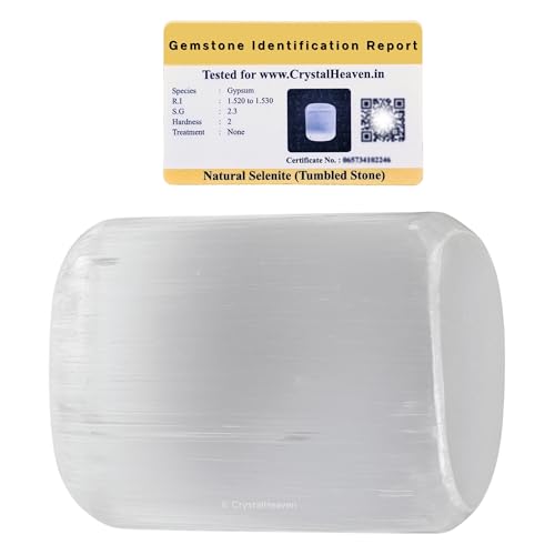 Image of Certified Selenite Crystal Healing Tumbled Stone, Natural Polished Crystals for DIY Crafts, Manifestation, Meditation, Pooja Feng Shui and Reiki Healing (30 Grams)