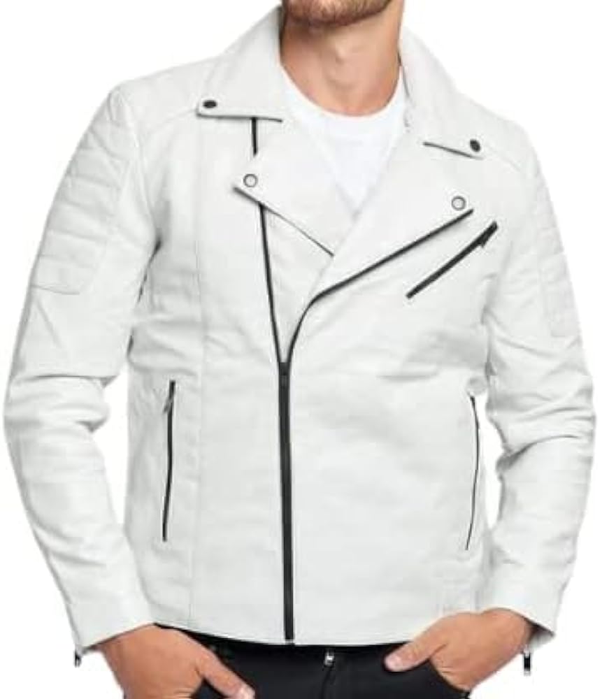 ジャケット・アウター White Single Leather Jacket Amazon.com: JACKETREE Mens White Leather Biker Jacket, White
