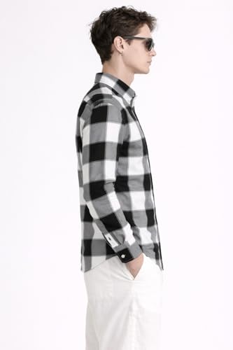 Image of FALCONWEAR Men's Cotton Checkered Casual Shirt Black and White Buffalo Plaid Button Down Full Sleeve Regular Fit Stylish for Boys and Men