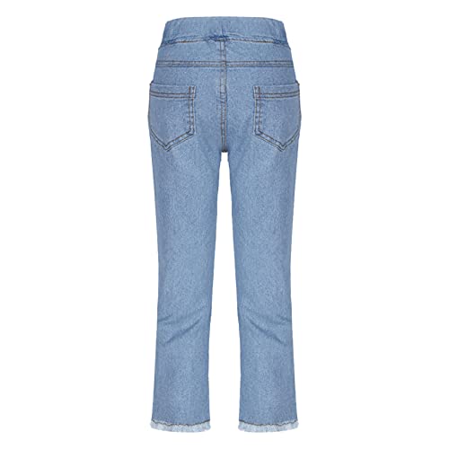 Toddler Baby Girls Jeans Split Hem Lace Bowknot Decor Elastic Waist Denim Pants Casual Bottoms4