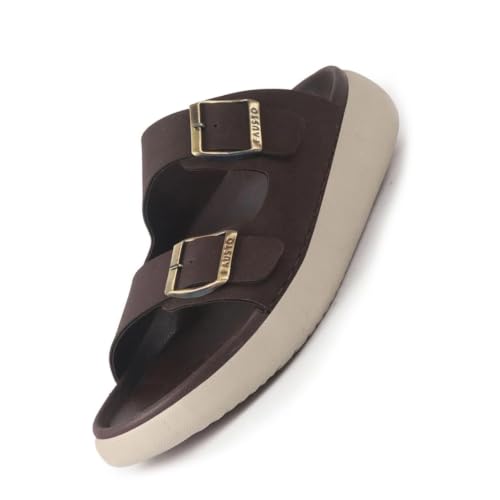 Image of FAUSTO Men Open Toe Buckle Strap Stitched Waterproof Sandals|Soft Cushioned Insole|Summer Slip-On Slipper|Perfect For Monsoon Rainy Season