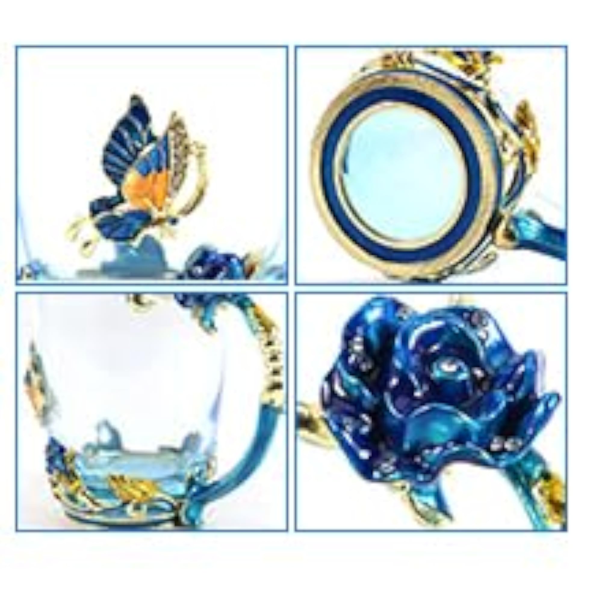 Coffee Cup Tea Mug with Spoon Set Handmade Enamel Butterfly Flower