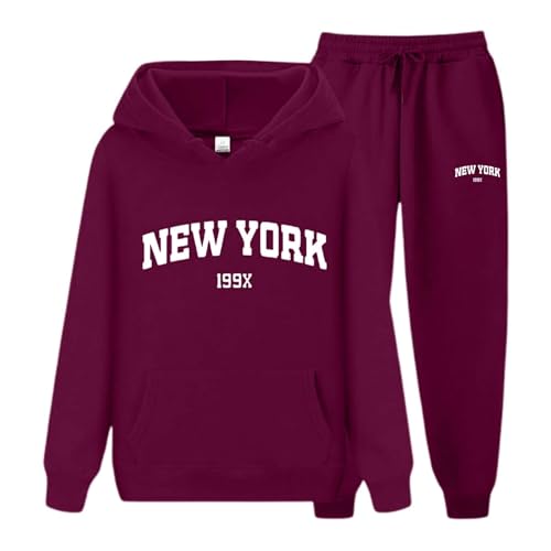 Women Sweatsuit 2 Piece Set NEW YORK Long Sleeve Sweatshirt Tracksuit & Joggers Sweatpants Casual Letter Lounge Sets