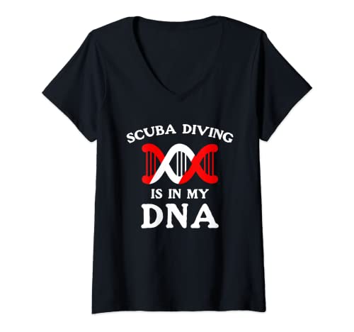 Womens Scuba Diving Is In My DNA Diver Down Flag DNA Strand Diver V-Neck T-Shirt