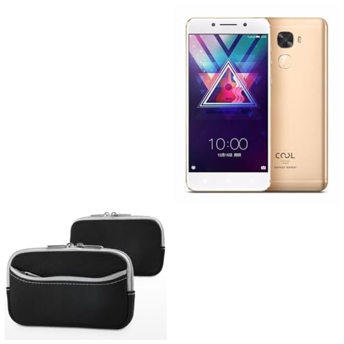 BoxWave Case Compatible with Coolpad Mega 4A - SoftSuit with Pocket, Soft Pouch Neoprene Cover Sleeve Zipper Pocket - Jet Black with Grey Trim