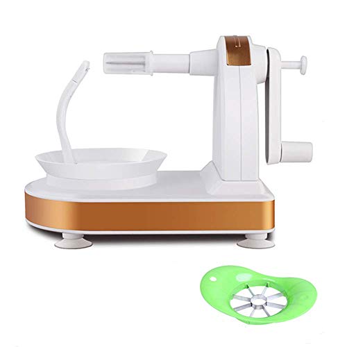 Hand Crank Apple Peeler and Fruit Splitter Cutter Rotary Apple Peeler with Serrated Stainless Steel Blade Slicer Corer and Cuts in Seconds Peelers Gold White