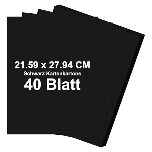 Schwarzer Bastelkarton 21.59 x 27.94 CM Druckerpapier Kartonpapier 40 Blatt Dicker Karton für Bastelarbeiten Handwerk Zeichnen Visitenkarten Einladungen Speisekarten DIY-Kartenherstellung