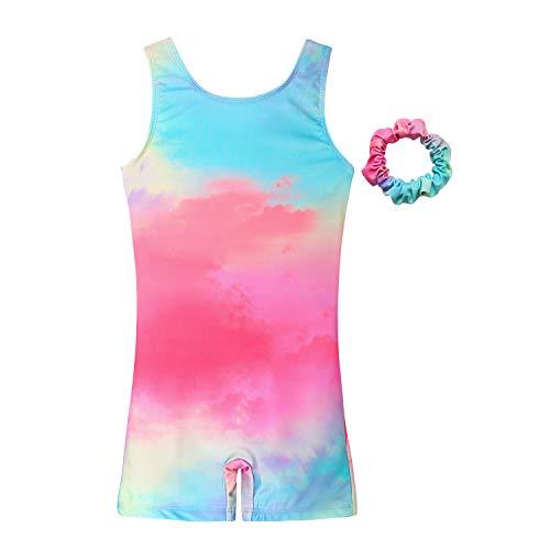 Image of MODAFANS Leotards for Girls Gymnastics with Shorts Dance unitards Tumbling Biketards with Hair Scrunchie for3-13T