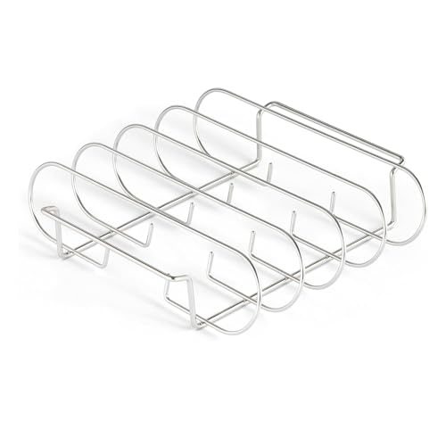 Stainless Steel Rib Rack - 4 Stand | Non Stick Barbecue Rack with Durable Slots for Grilling Ribs Meat Chicken Vegetables BBQ Accessories for Home Kitchen Picnic Outdoor Camping Cooking