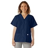 SPECTRUM UNIFORMS Scrub Tops Tunic Tops with Snap Front Women V-Neck Soft Fabric Ideal for Medical Professionals, Hospital and Lab Work Wear Navy Blue