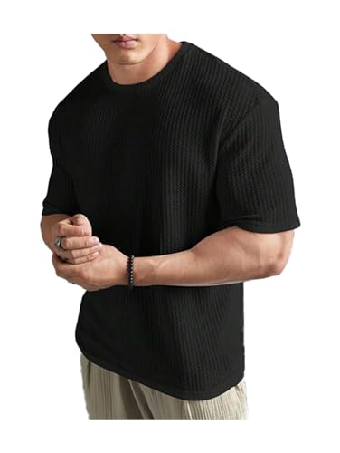Image of NETCLICK Mens Solid Dotted Unique Design Oversized Round Neck Loose Fit Drop Shoulder T-Shirt