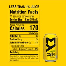 Mello Yellow Citrus Soda, 12 Oz, 12 Pack, With Snackur Seal