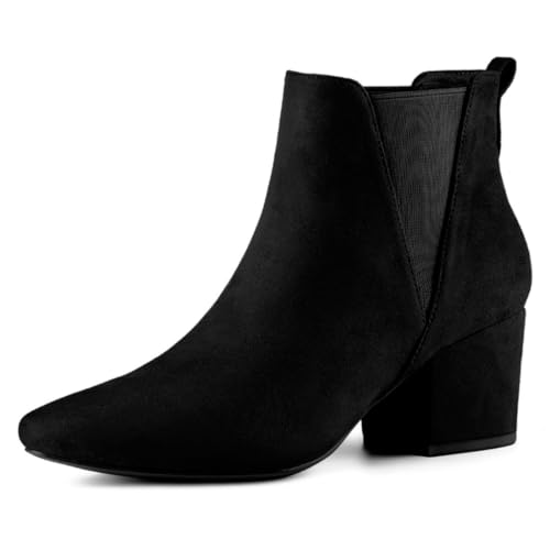Allegra K Women's Pointed Toe Block Heel Ankle Chelsea Boots Black 3 UK/Label Size 5.5 US